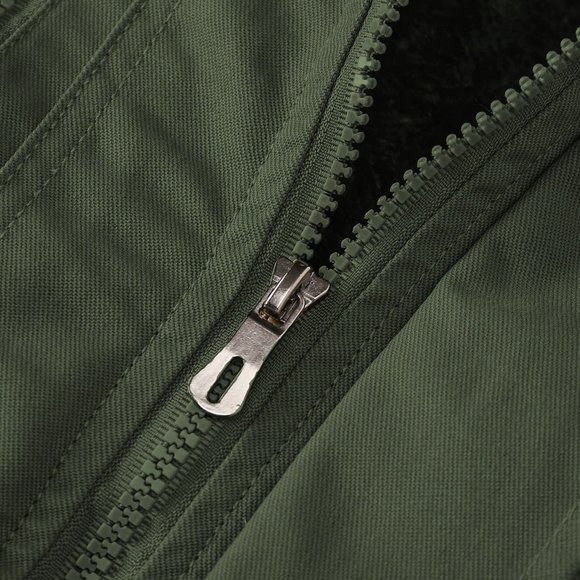 Casual Army Green Teddy Lined Men's Jacket Zipper - Picture 6 of 8